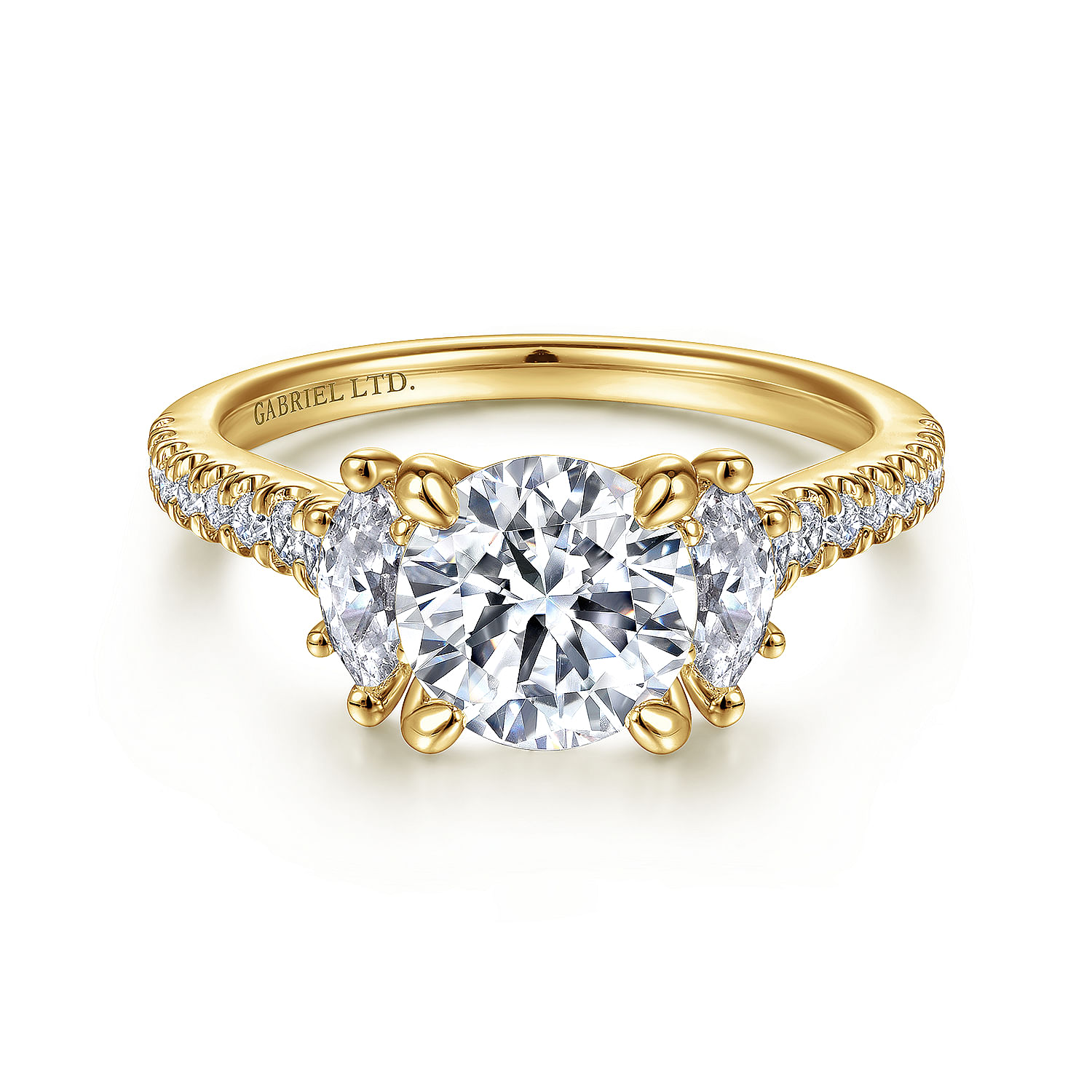 Gabriel - 18K Yellow Gold Round Three Stone Diamond Engagement Ring