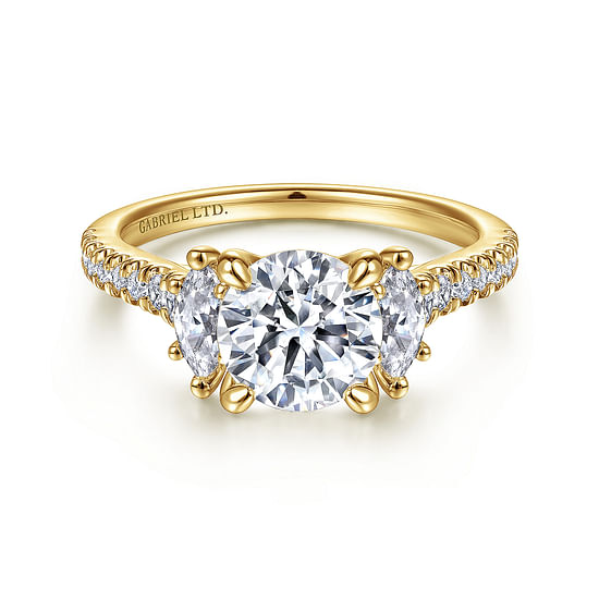 Gabriel - 18K Yellow Gold Round Three Stone Diamond Engagement Ring