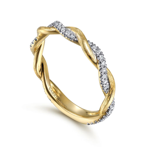 18K Yellow Gold Twisted Diamond Stackable Ring