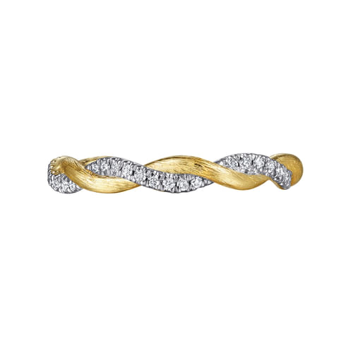 18K Yellow Gold Twisted Diamond Stackable Ring