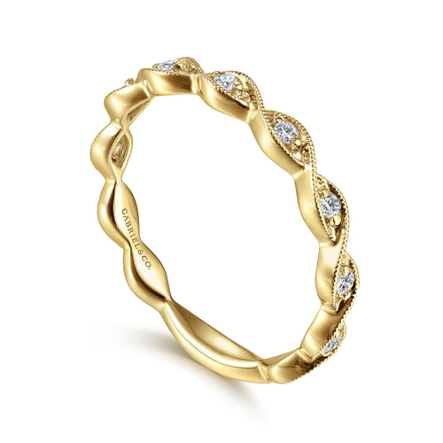 18K Yellow Gold Twisted Diamond Stackable Ring
