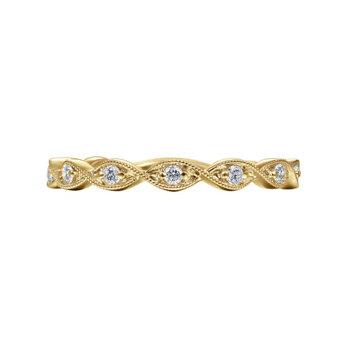 18K Yellow Gold Twisted Diamond Stackable Ring