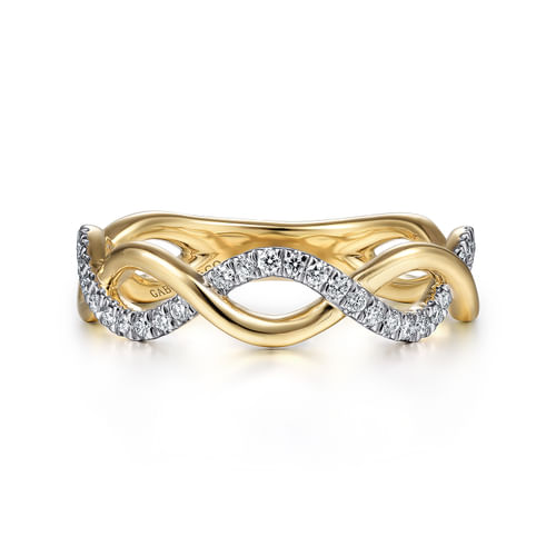 18K Yellow Gold Twisted Diamond Stackable Ring