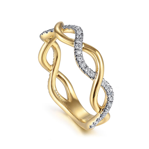18K Yellow Gold Twisted Diamond Stackable Ring