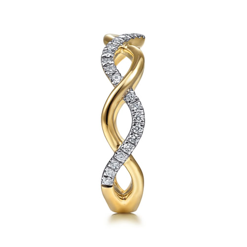 18K Yellow Gold Twisted Diamond Stackable Ring