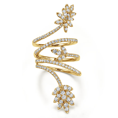 18K Yellow Gold Wide Diamond Leaf Statement Wrap Ring