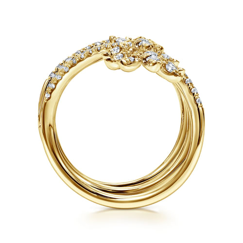 18K Yellow Gold Wide Diamond Leaf Statement Wrap Ring