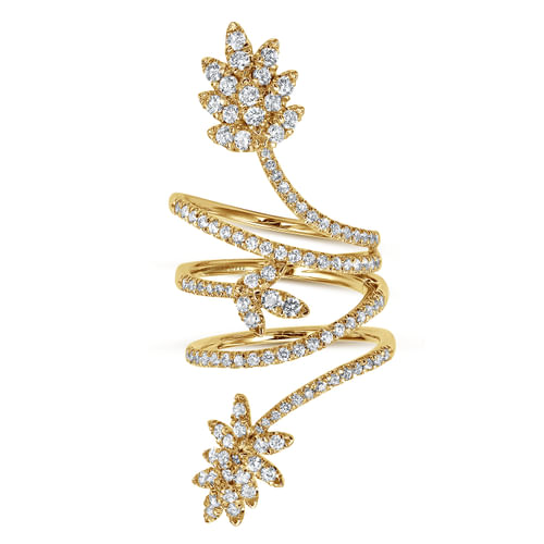 18K Yellow Gold Wide Diamond Leaf Statement Wrap Ring