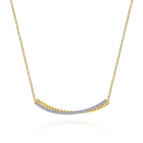 18K Yellow-White Gold Bujukan Bead and Diamond Pavé Curved Bar Necklace