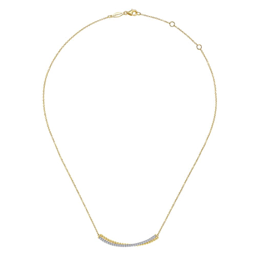 18K Yellow-White Gold Bujukan Bead and Diamond Pavé Curved Bar Necklace