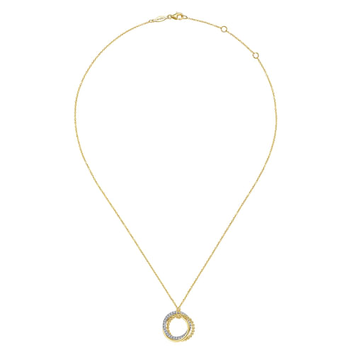18K Yellow-White Gold Interlocking Circles Pendant Necklace with Diamond Pavé