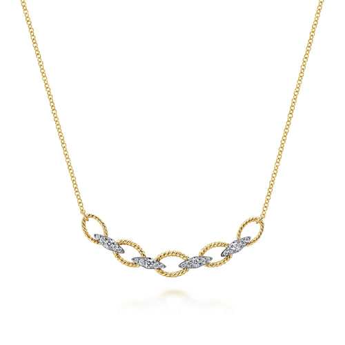 18K Yellow-White Gold Twisted Rope Oval Link Necklace with Diamond Connectors