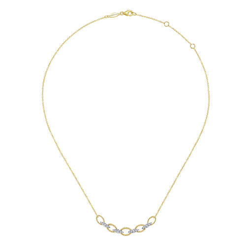 18K Yellow-White Gold Twisted Rope Oval Link Necklace with Diamond Connectors
