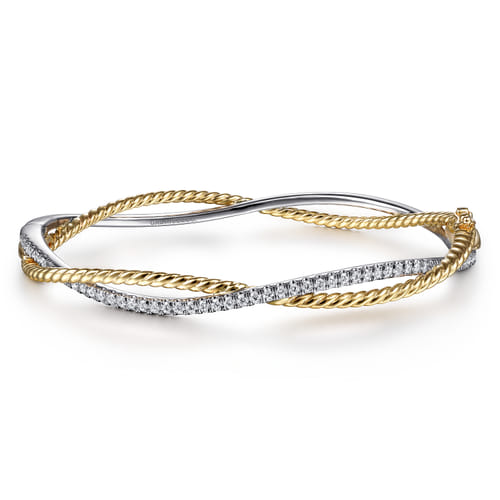 18K Yellow-White Twisted Rope and Diamond Bangle Bracelet 18K Yellow-White Twisted Rope and Diamond Bangle Bracelet