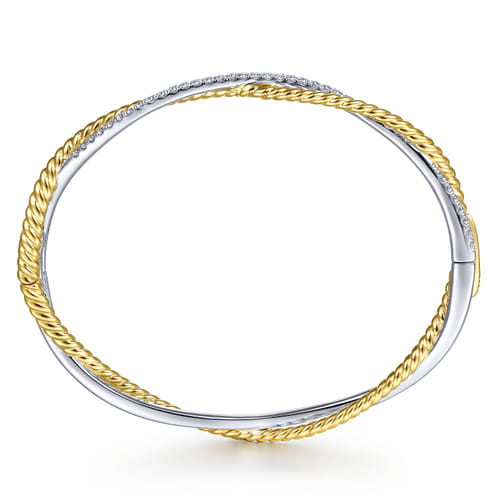 18K Yellow-White Twisted Rope and Diamond Bangle Bracelet 18K Yellow-White Twisted Rope and Diamond Bangle Bracelet