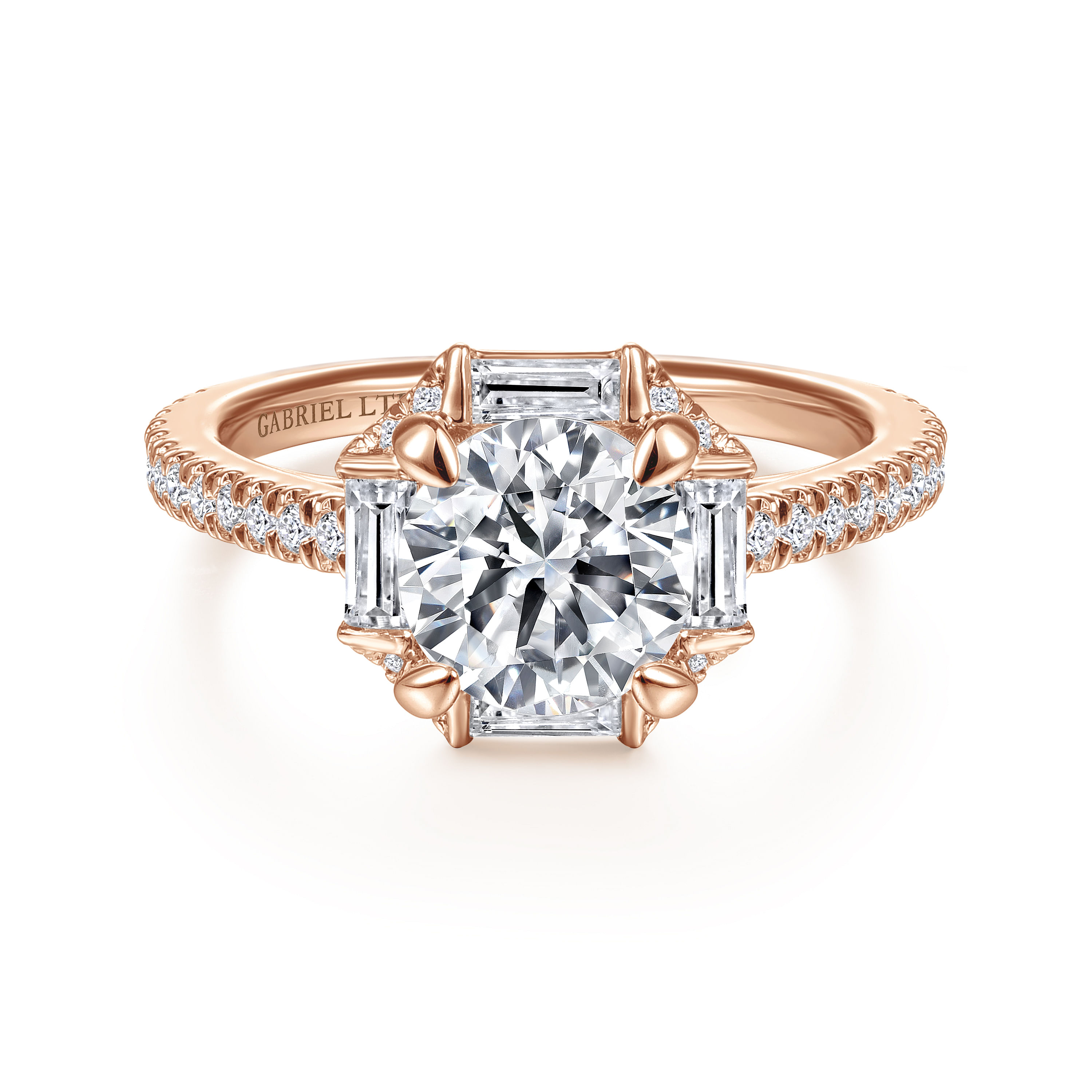 Gabriel - 18k Rose Gold Octagonal Halo Round Diamond Engagement Ring