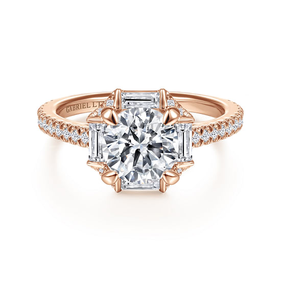 Gabriel - 18k Rose Gold Octagonal Halo Round Diamond Engagement Ring