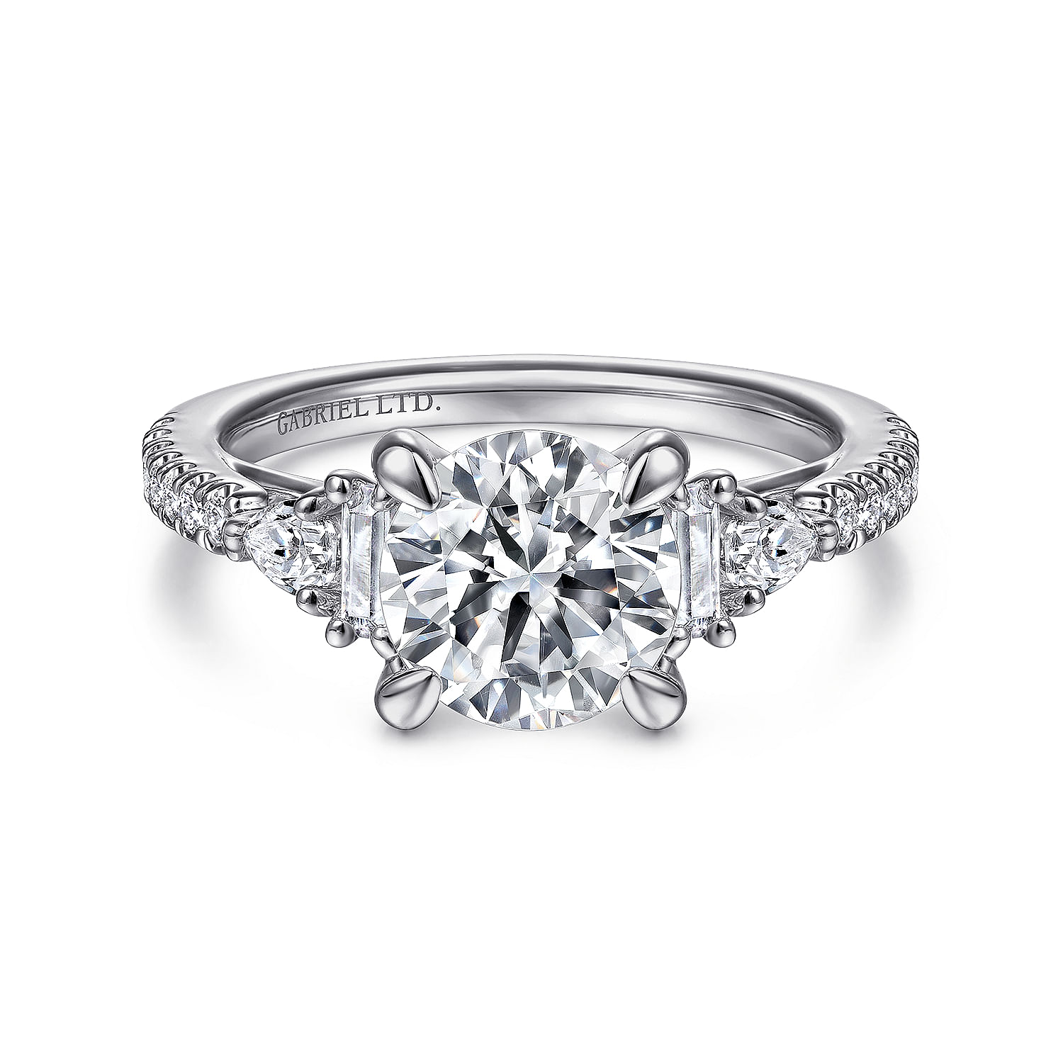 Gabriel - 18k White Gold Five Stone Round Diamond Engagement Ring