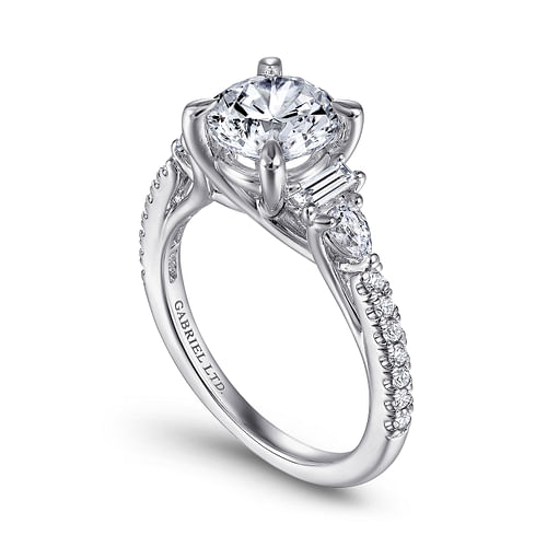 18k White Gold Five Stone Round Diamond Engagement Ring