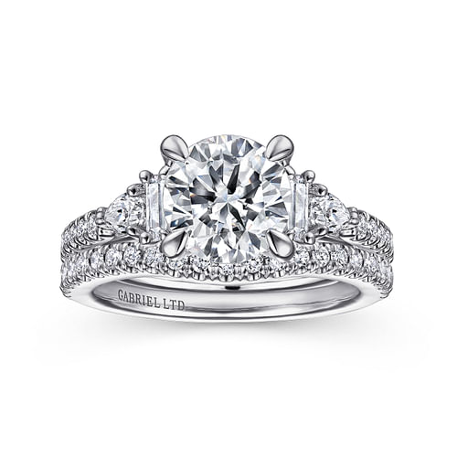 18k White Gold Five Stone Round Diamond Engagement Ring