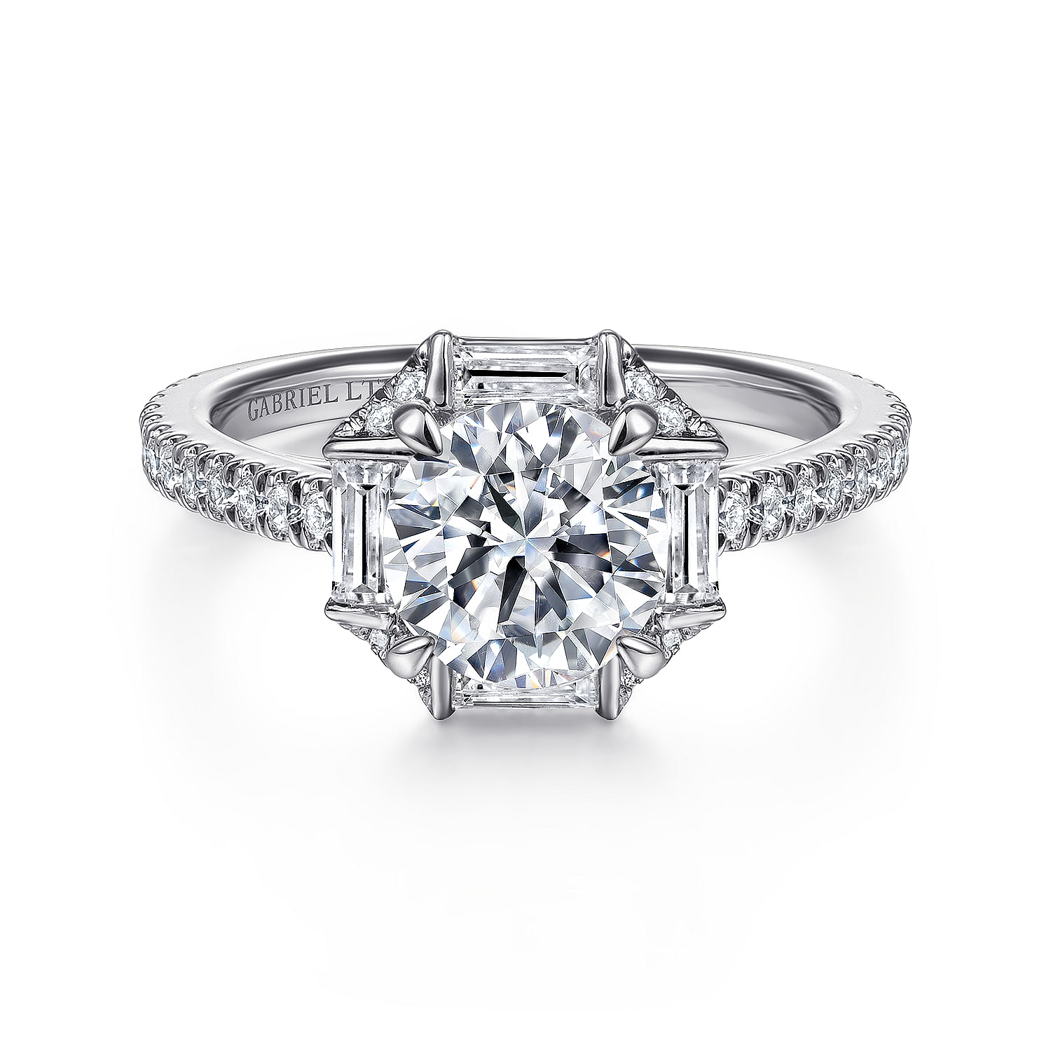 Gabriel - 18k White Gold Octagonal Halo Round Diamond Engagement Ring