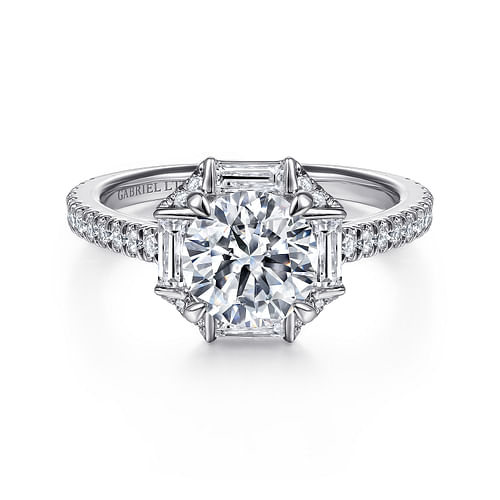 18k White Gold Octagonal Halo Round Diamond Engagement Ring