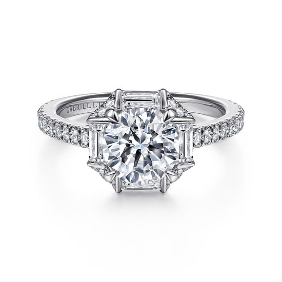 Gabriel - 18k White Gold Octagonal Halo Round Diamond Engagement Ring