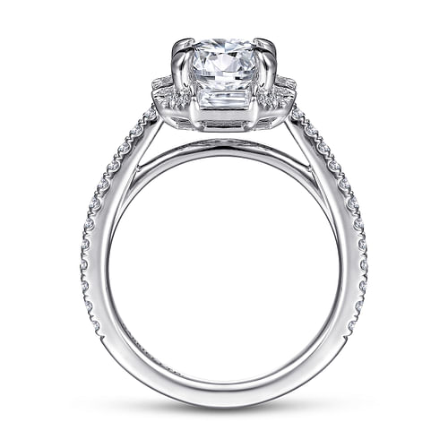 18k White Gold Octagonal Halo Round Diamond Engagement Ring