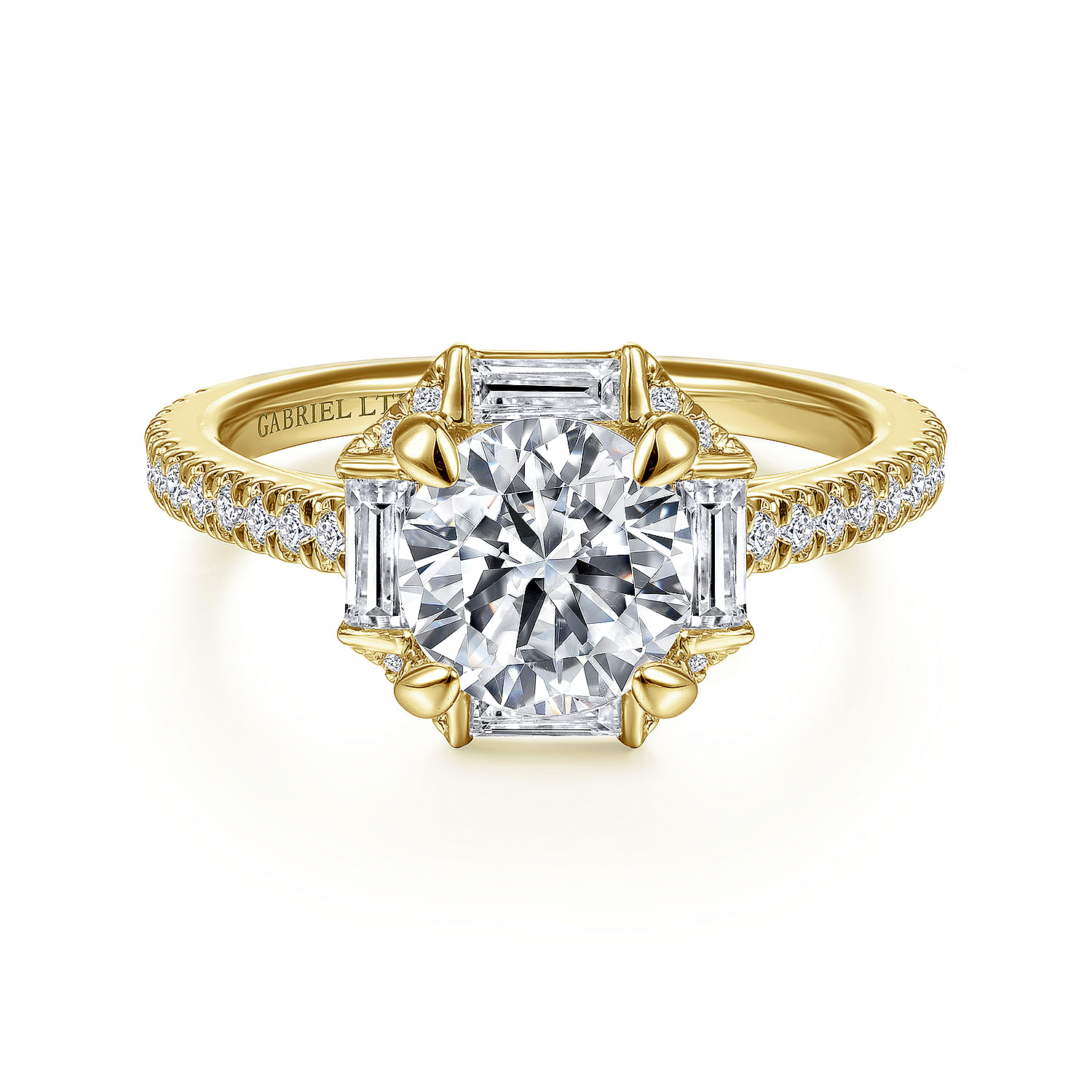 Gabriel - 18k Yellow Gold Octagonal Halo Round Diamond Engagement Ring