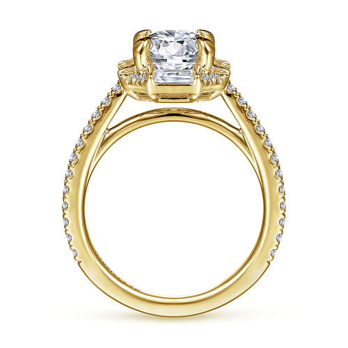 18k Yellow Gold Octagonal Halo Round Diamond Engagement Ring