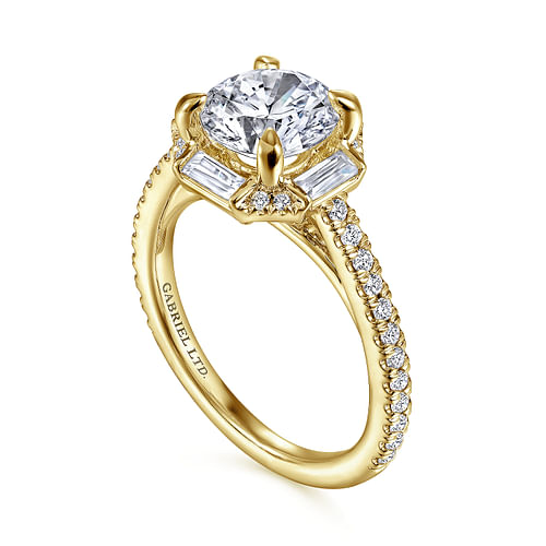 18k Yellow Gold Octagonal Halo Round Diamond Engagement Ring