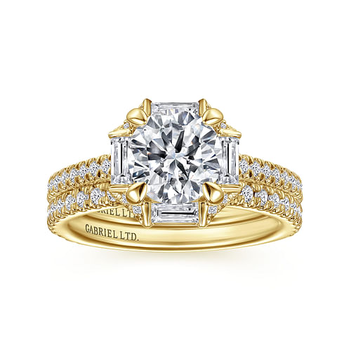 18k Yellow Gold Octagonal Halo Round Diamond Engagement Ring