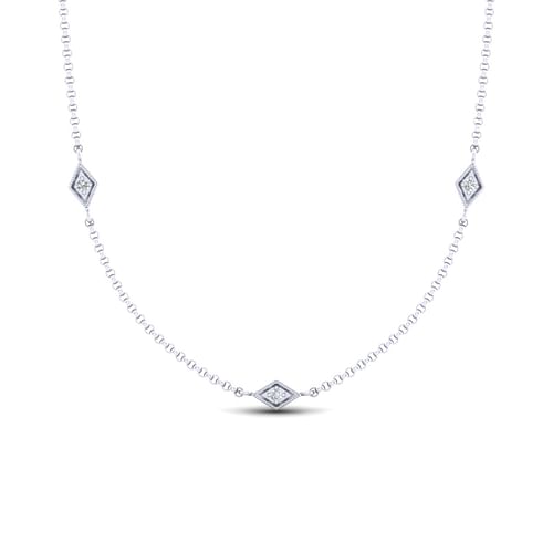 20 Inch 14K White Gold Rhombus Station Necklace with Diamonds