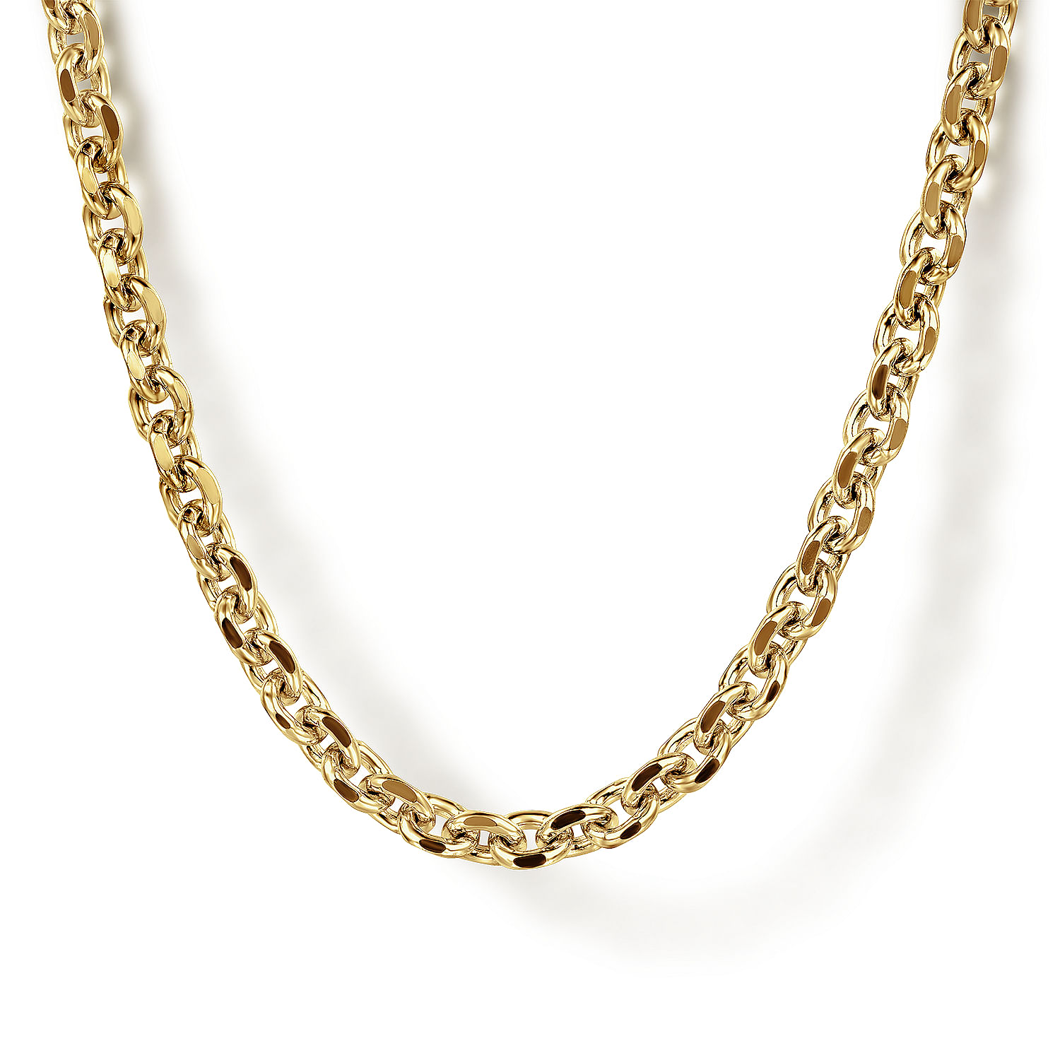 20 Inch 14K Yellow Gold Hollow Men's Link Chain Necklace