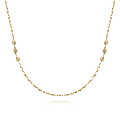 20 inch 14K Yellow Gold Geometric Shapes Diamond Station Necklace