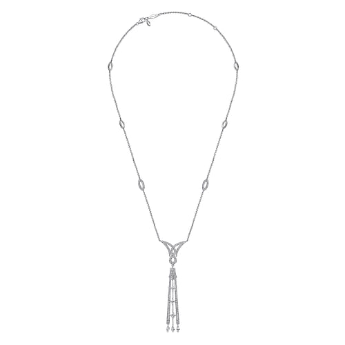 20 inch Art Deco Inspired 18K White Gold Diamond Pavé Pendant Necklace