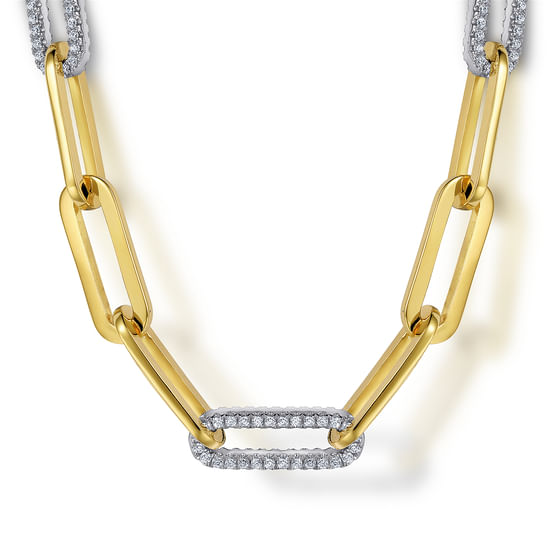 Gabriel - 20 inch14K Yellow and White Gold Diamond Paperclip Chain Necklace
