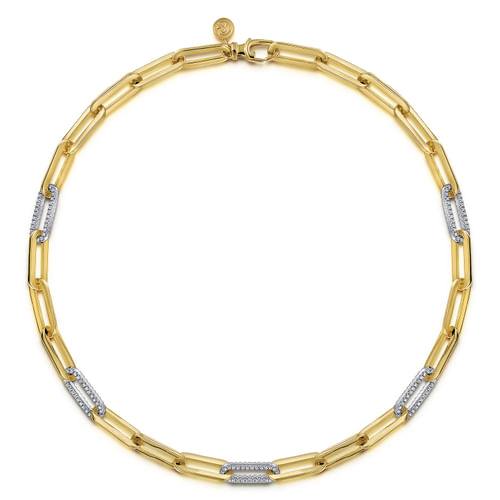20 inch14K Yellow and White Gold Diamond Paperclip Chain Necklace
