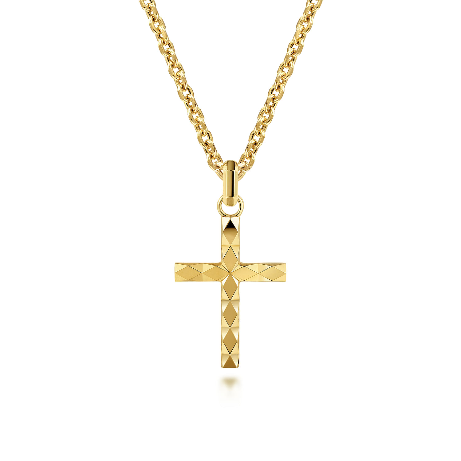 Gabriel - 22 Inch 14K Yellow Gold Chain and Faceted Cross Pendant Necklace