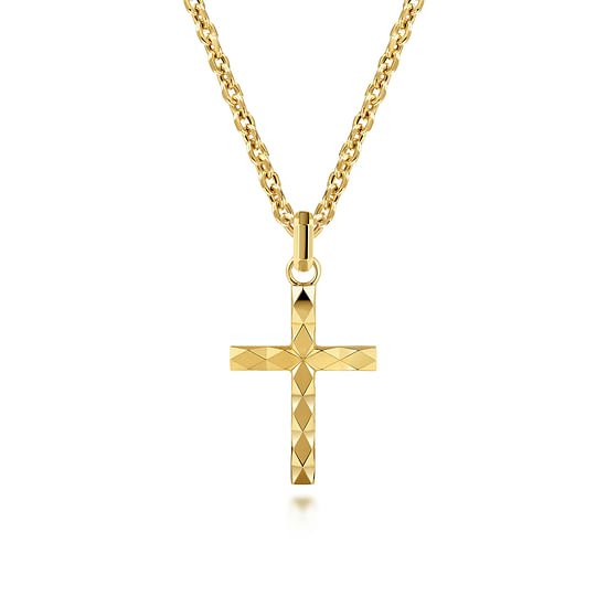 Gabriel - 22 Inch 14K Yellow Gold Faceted Cross Pendant Necklace