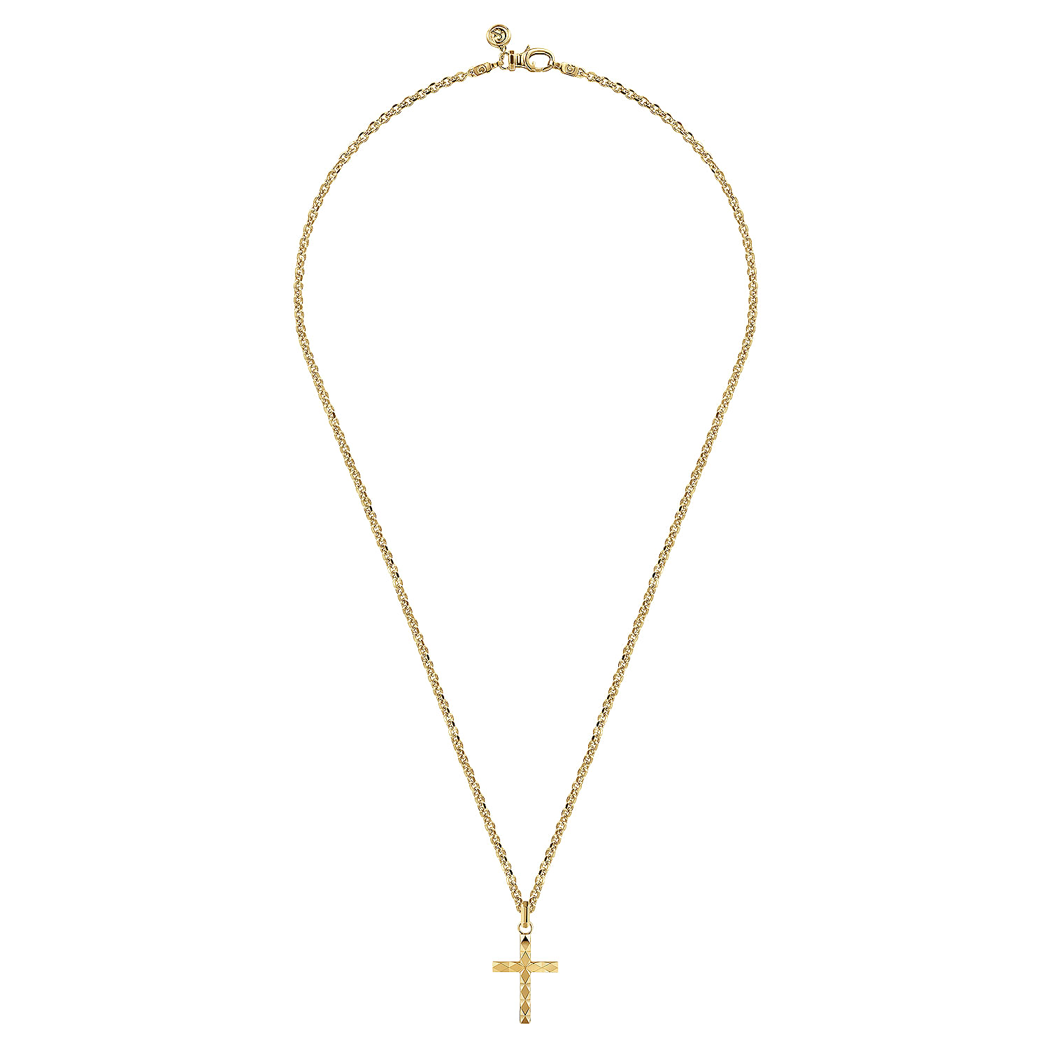 22 Inch 14K Yellow Gold Faceted Cross Pendant Necklace