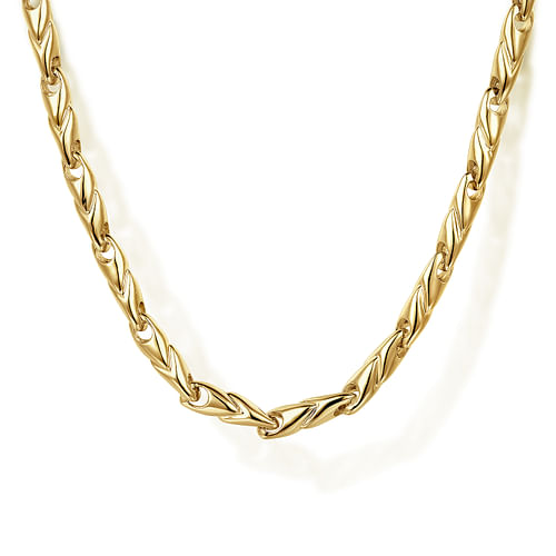 22 Inch 14K Yellow Gold Hollow Men's Link Chain Necklace