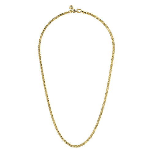 22 Inch 14K Yellow Gold Hollow Men's Wheat Chain Necklace