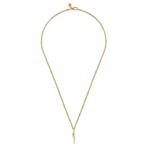 22 Inch 14K Yellow Gold Italian Horn Pendant Necklace