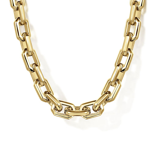 22 Inch 14K Yellow Gold Solid Faceted Men's Link Chain Necklace