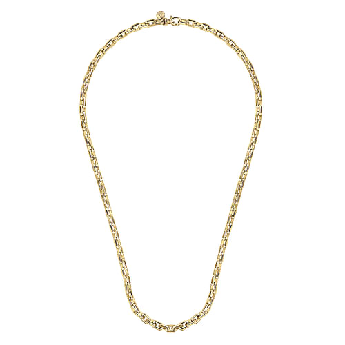 22 Inch 14K Yellow Gold Solid Faceted Men's Link Chain Necklace