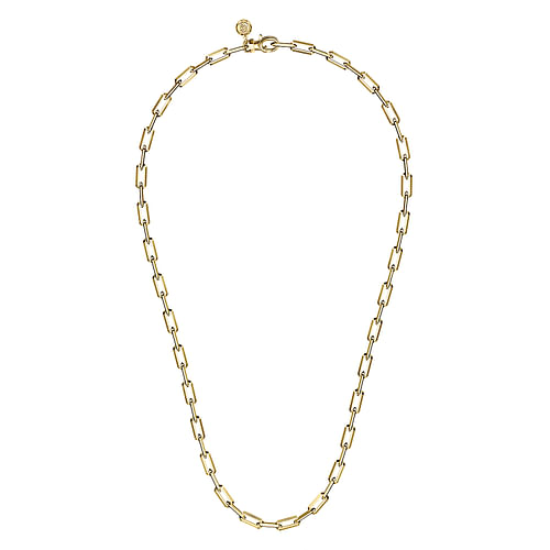 22 Inch 14K Yellow Gold Solid Faceted Men's Link Chain Necklace