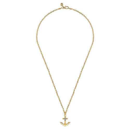 22 Inch 14K Yellow Gold Wheat Diamond Anchor Pendant Necklace