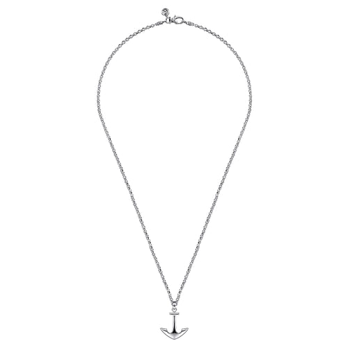 22 Inch 925 Sterling Silver Anchor Pendant Necklace