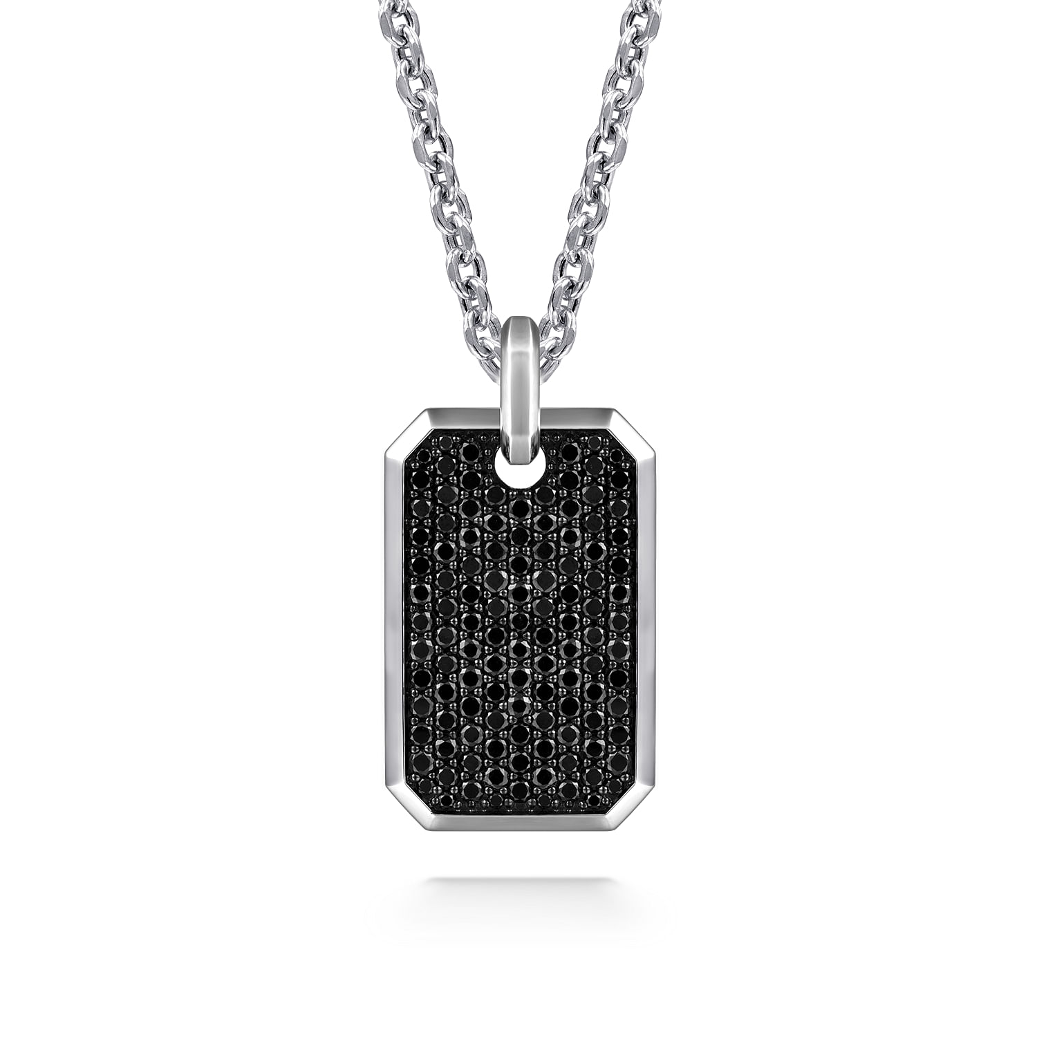 Gabriel - 22 Inch 925 Sterling Silver Black Spinel Dog Tag Link Chain Necklace